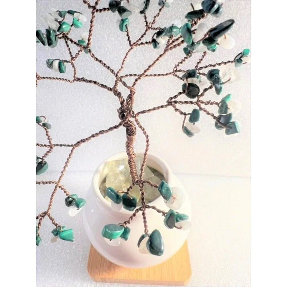 Beautiful Genuine Moonstone & Malachite Gemstone Tree
